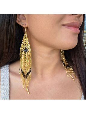 Moon Boho Beaded Fringe Earrings Handmade Jewelry Boheme